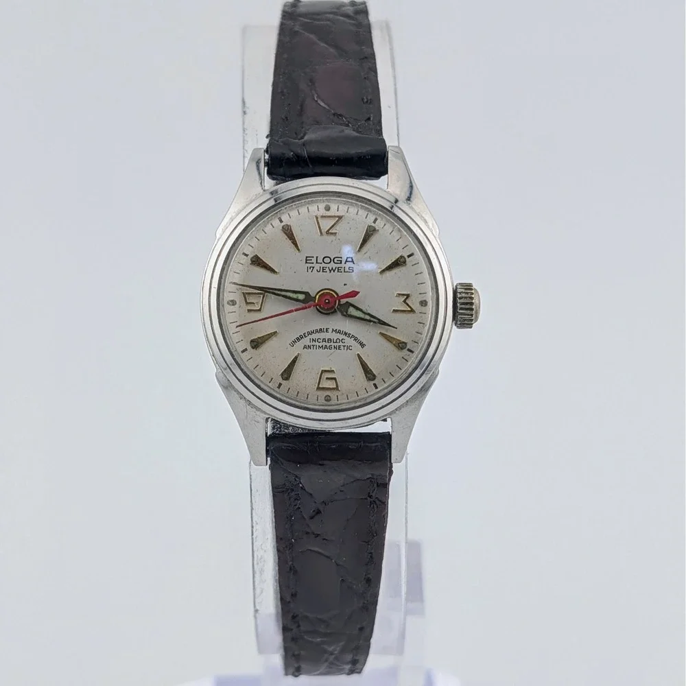 Vintage 1950s Eloga 17 Jewel Swiss Manual Wind Watch Incabloc Antimagnetic Lume